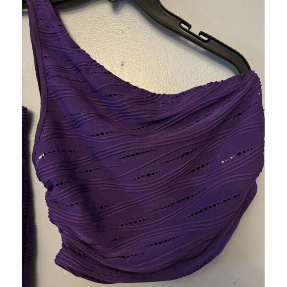 Women’s High Waisted Violet Textured One Shoulder 2pc Skirt Set . - Picture 6 of 9